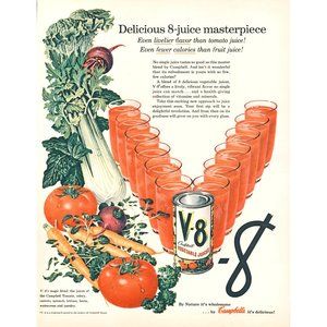 1956 V-8 V8 Vegetable Cocktail Vintage Print Ad Juice Glass Glasses 10 x 13